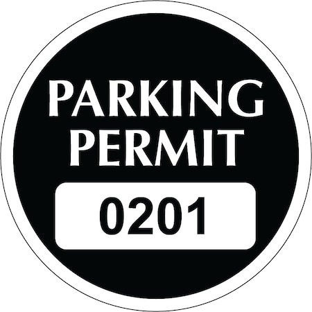 Lustre-Cal Static Cling Parking Permit Black 2in x 2in  Circle Serialized 201-250, 50PK 253753SCL1KDi0201